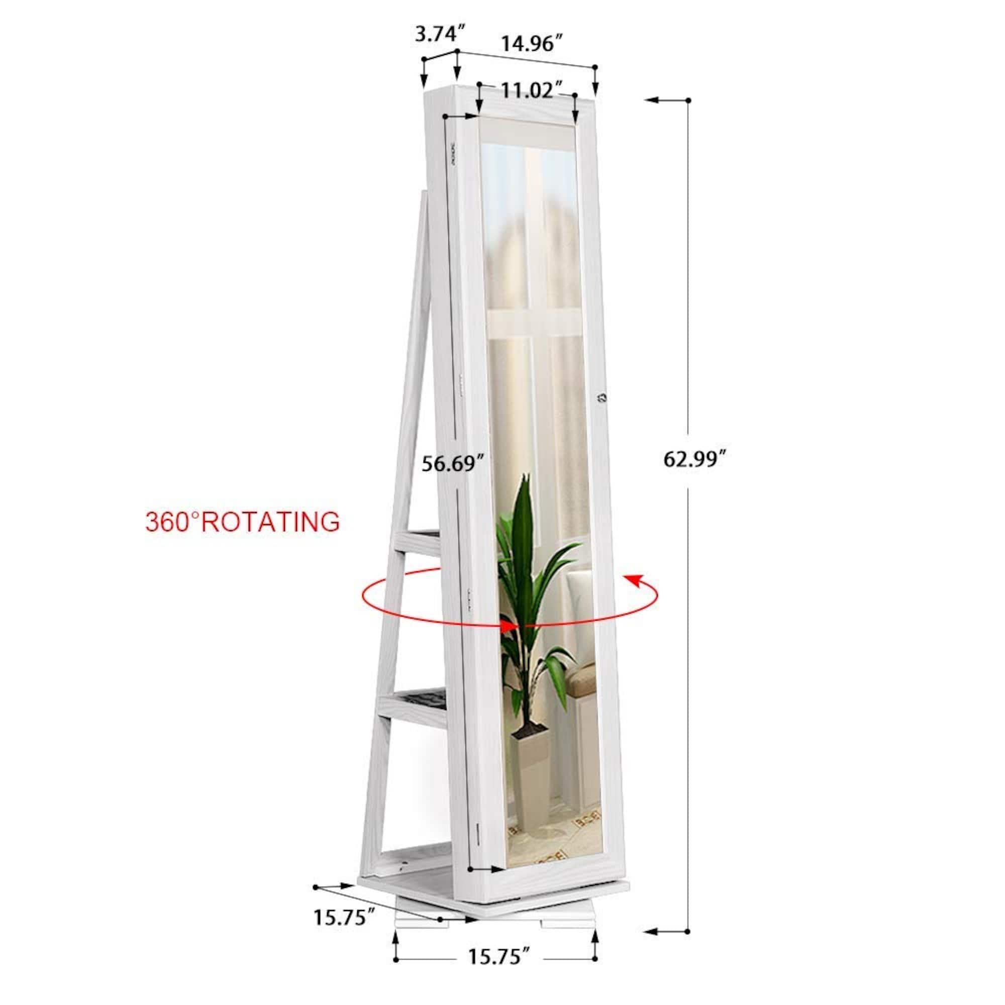 Pearl White Rotatable 2-in-1 Lockable Jewelry Cabinet